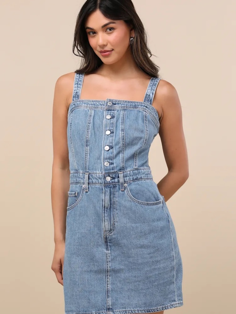 Levi's Light Blue Denim Button-Front Overall Dress